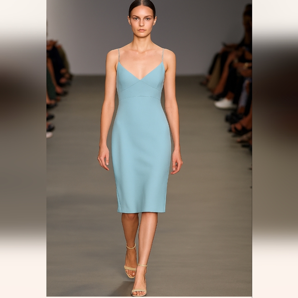 Georges Rech Light Blue Spaghetti Rhinestone Straps Cocktail Dress Size …
